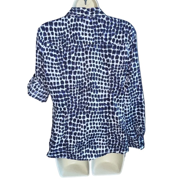Michael Kors Navy Blue/White Button Top with Button Down or Roll up Sleeves - Picture 3 of 14